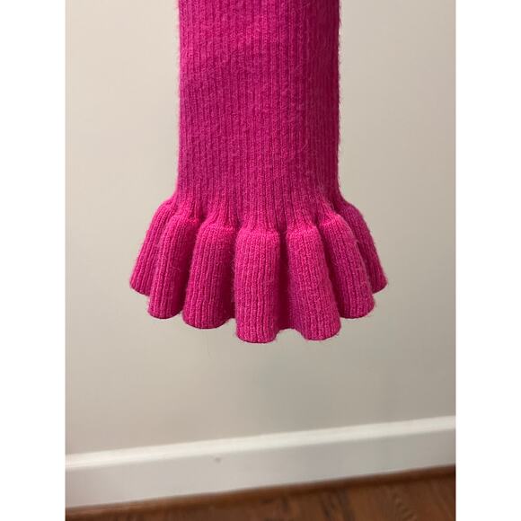 Hot Pink Ribbed Long Sleeve Sweater with Ruffled Cuffs - Picture 7 of 7